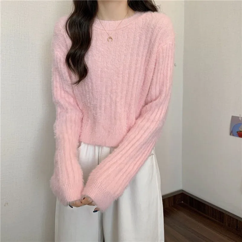 METAVERSMALL Autumn and winter explosion niche Japanese sweet wind temperament socks knitted sweater New soft waxy short round neck pullover sweater