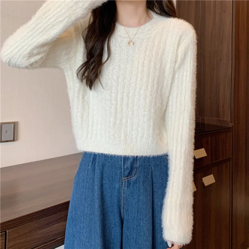 METAVERSMALL Autumn and winter explosion niche Japanese sweet wind temperament socks knitted sweater New soft waxy short round neck pullover sweater
