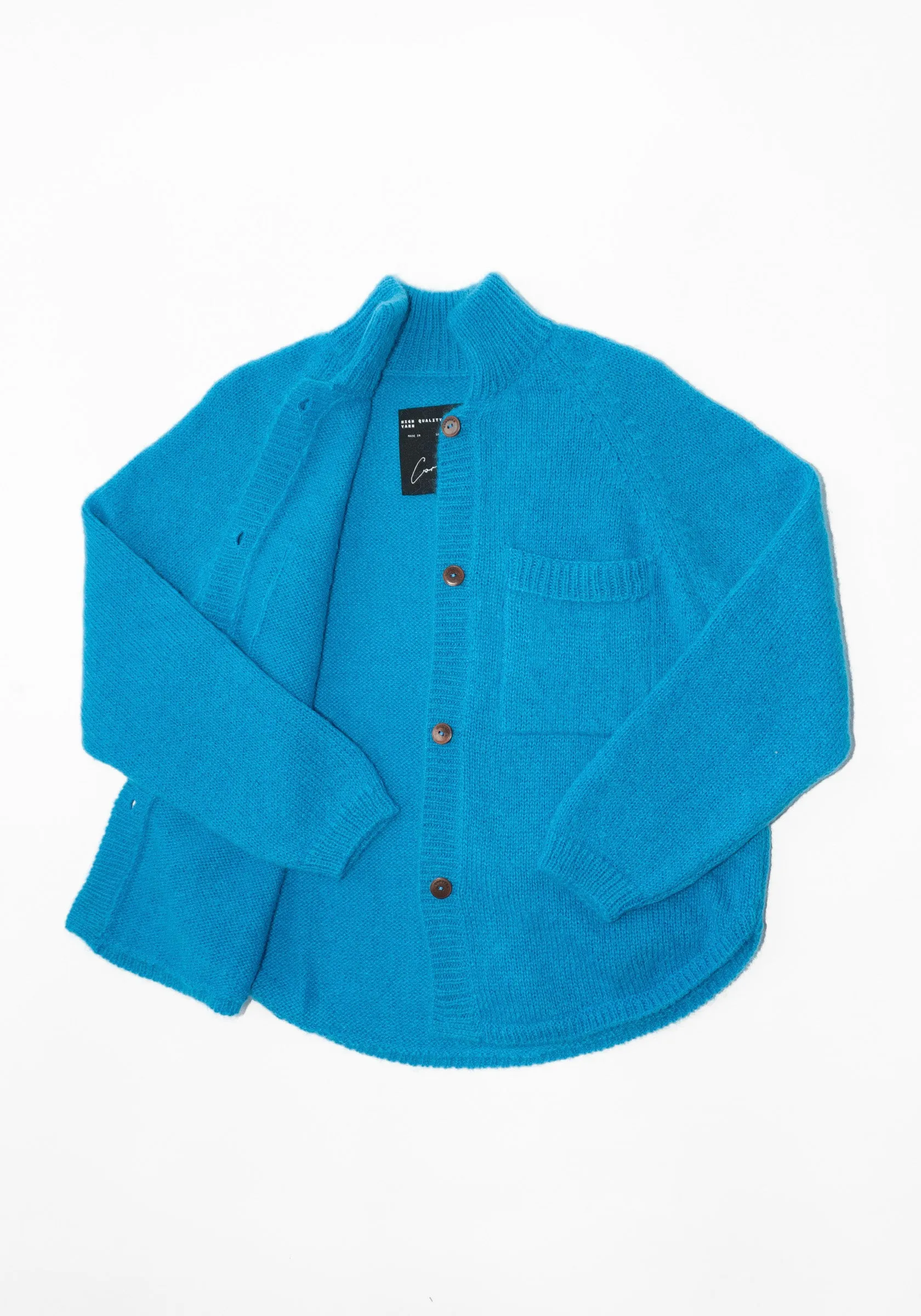 Mohair & Baby Alpaca Polo Jacket in Ceruleo