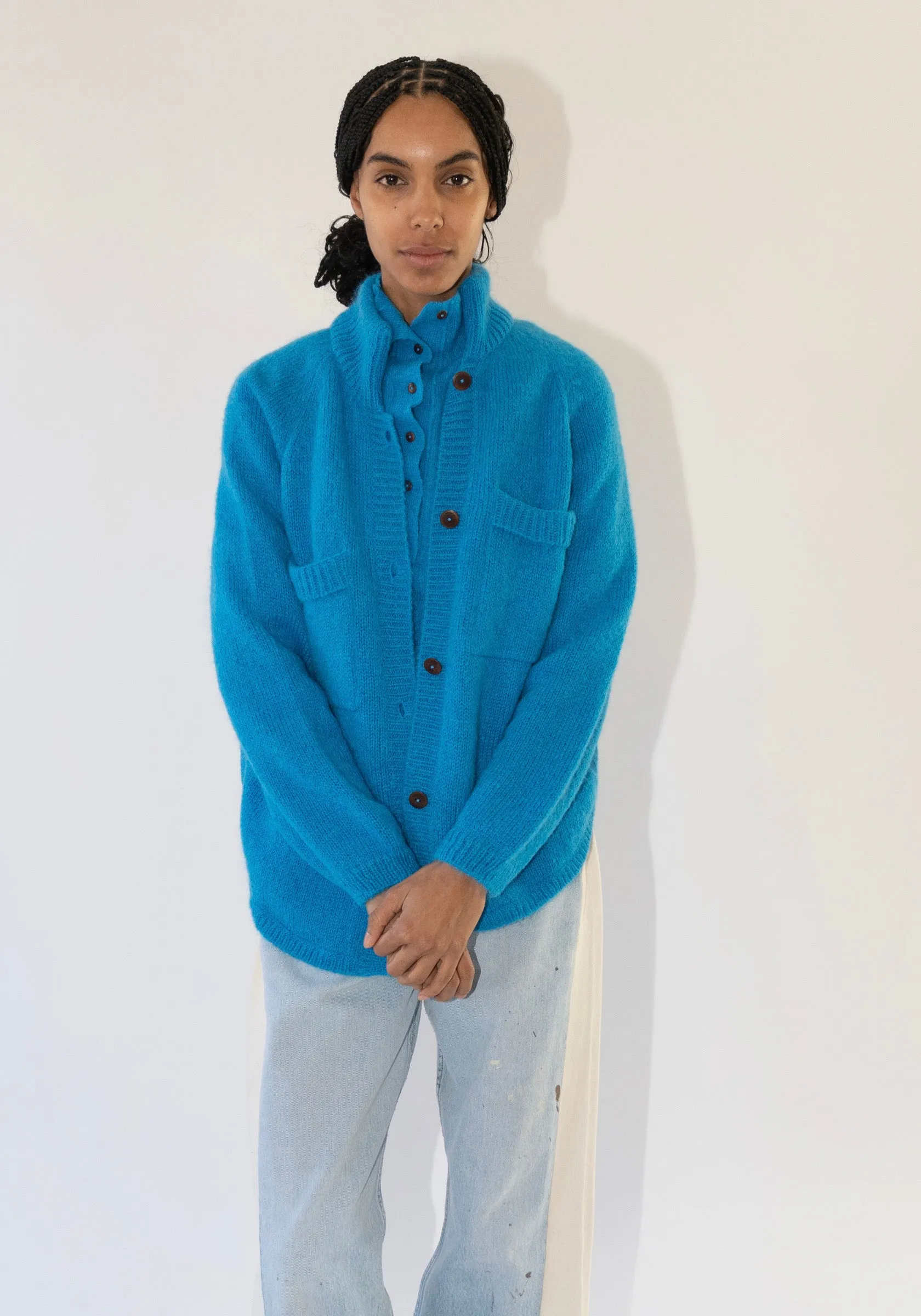 Mohair & Baby Alpaca Polo Jacket in Ceruleo