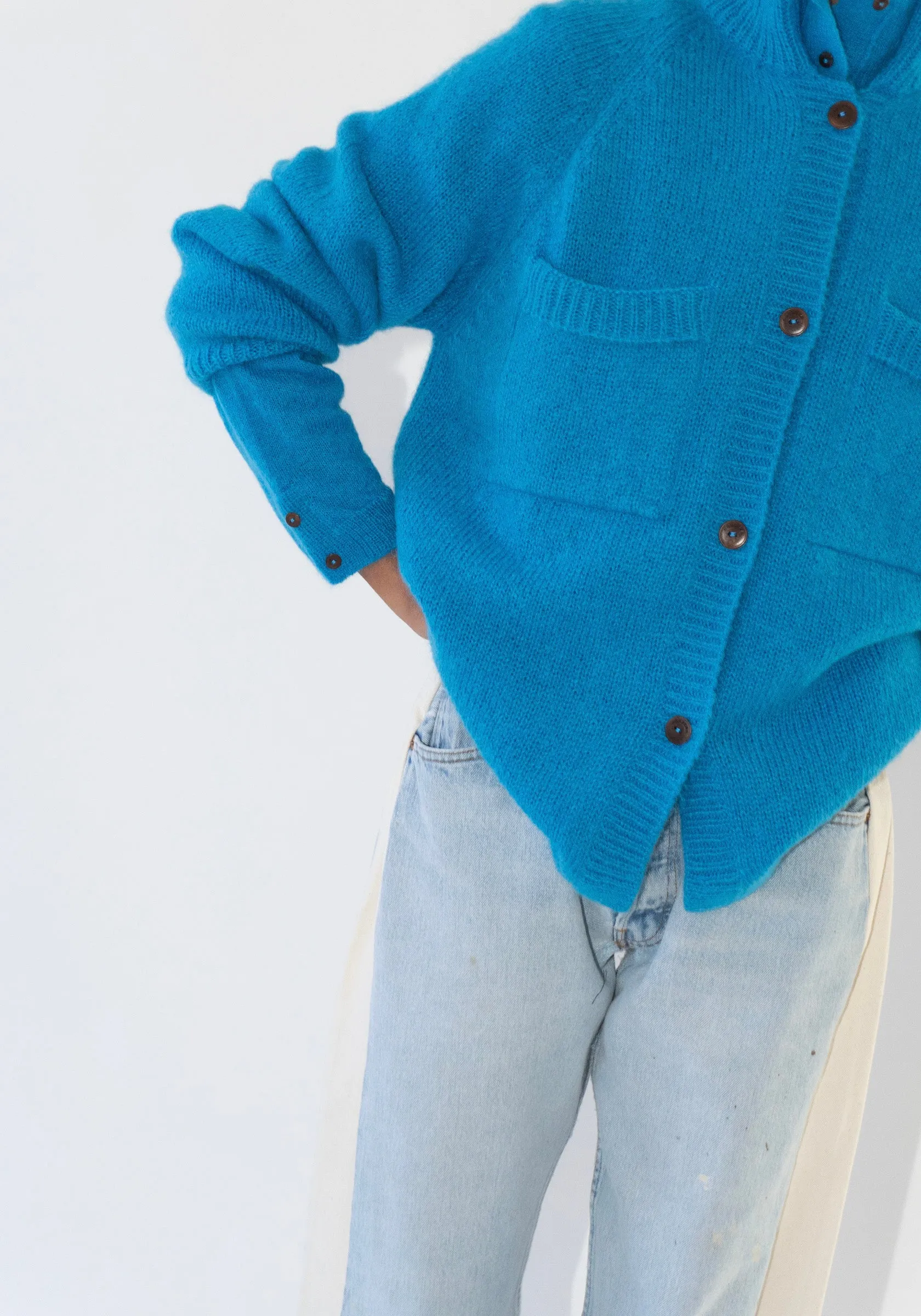 Mohair & Baby Alpaca Polo Jacket in Ceruleo