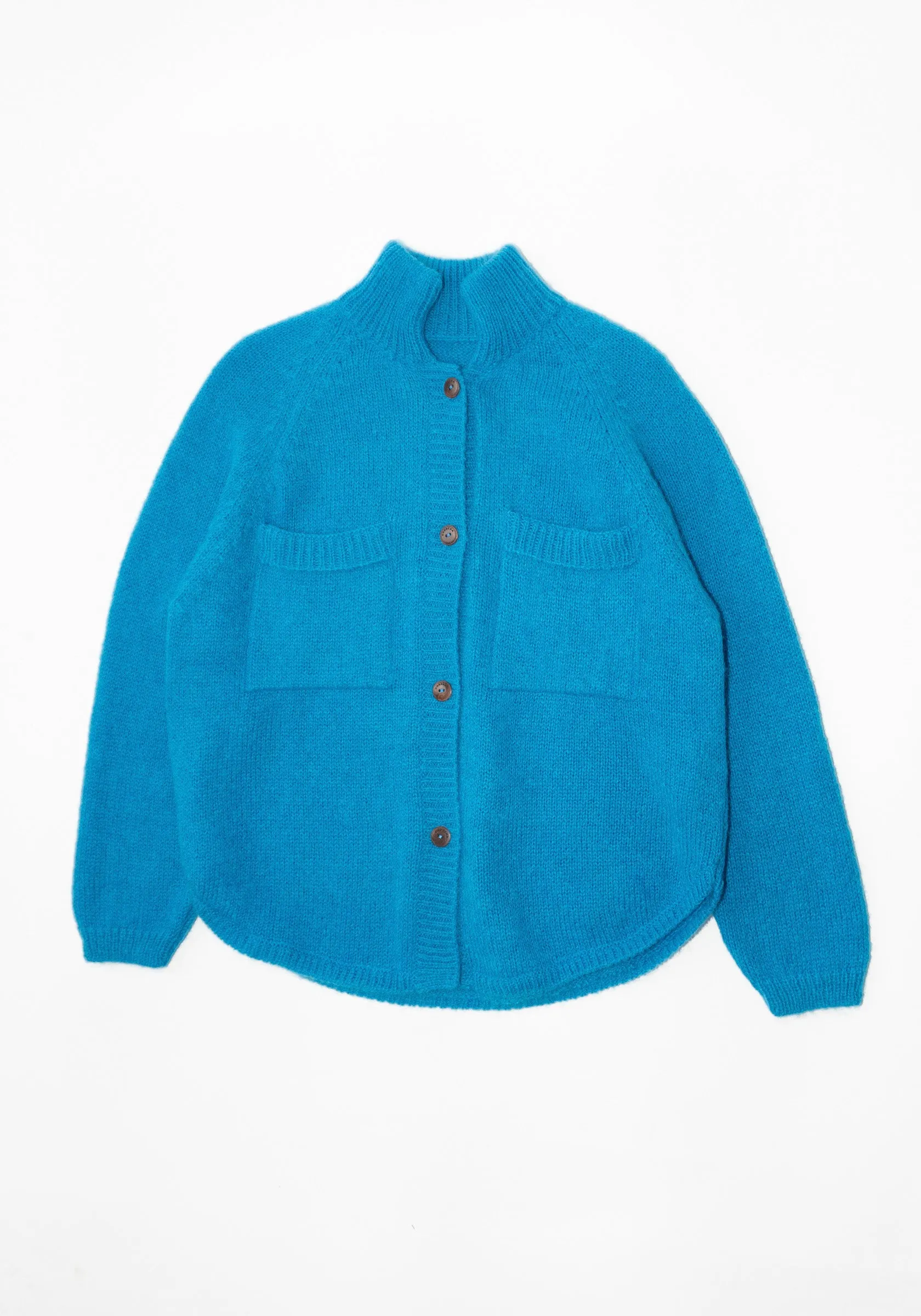 Mohair & Baby Alpaca Polo Jacket in Ceruleo
