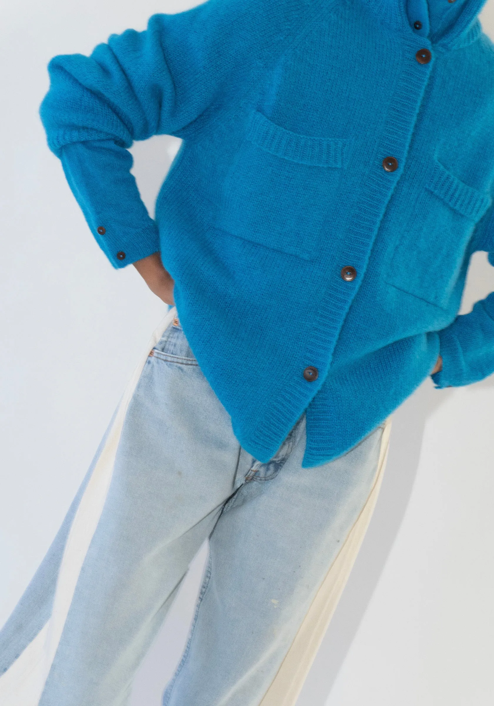 Mohair & Baby Alpaca Polo Jacket in Ceruleo