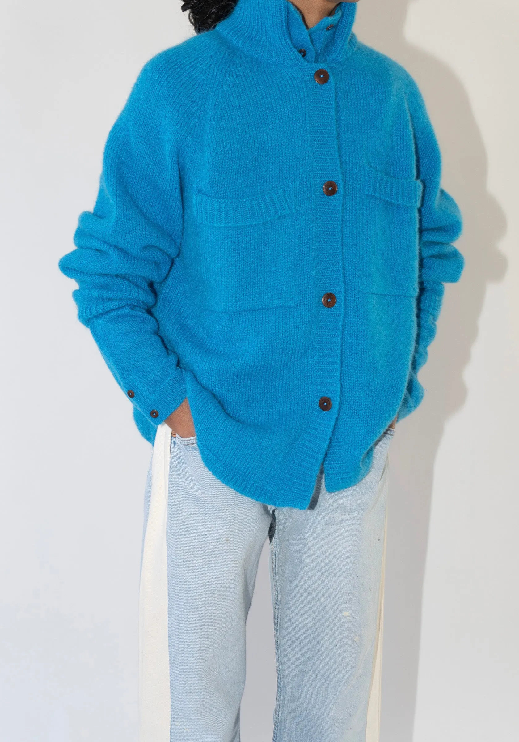Mohair & Baby Alpaca Polo Jacket in Ceruleo