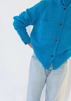 Mohair & Baby Alpaca Polo Jacket in Ceruleo