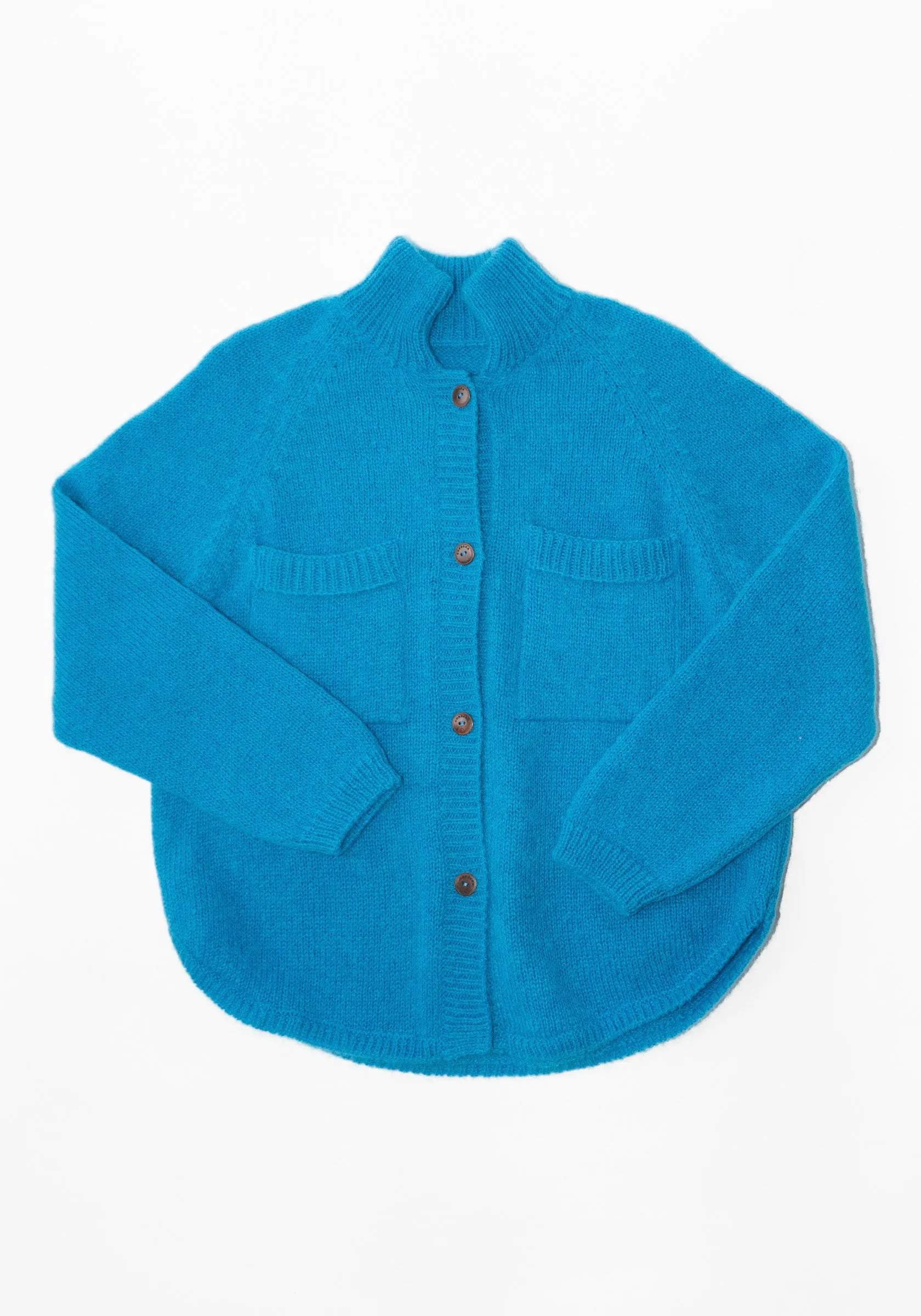 Mohair & Baby Alpaca Polo Jacket in Ceruleo