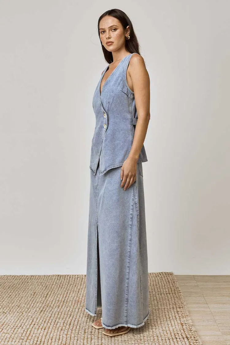 MON RENN Lain Denim Maxi Skirt