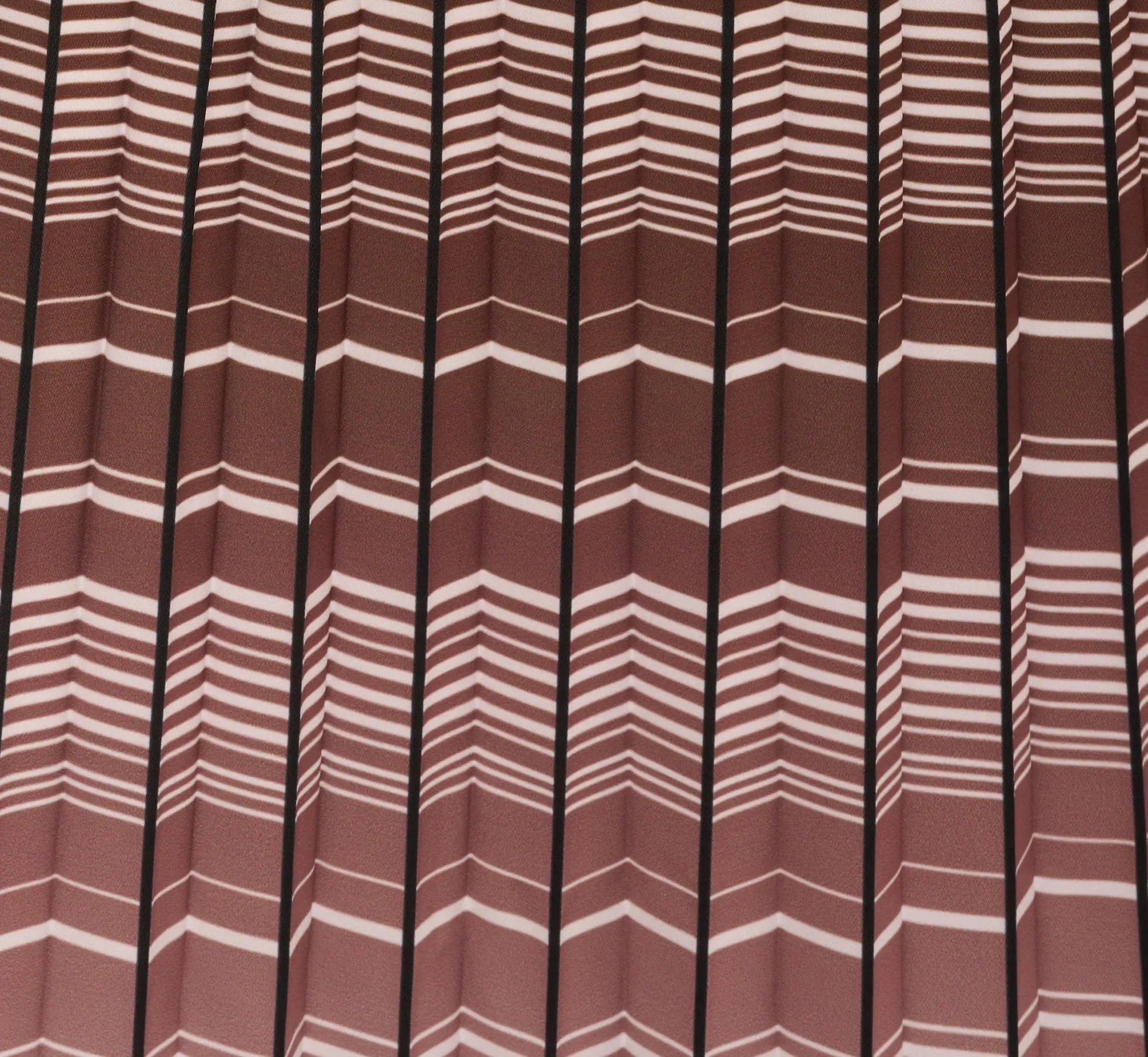 Multicolor Stripe Print Pleated Midi Skirt In Mocha Ivory Chevron Stripe