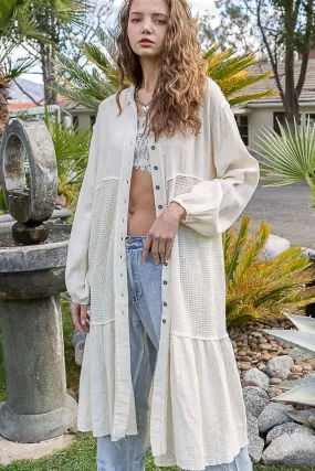 Oversize inset thermal panel button down maxi shirt dress