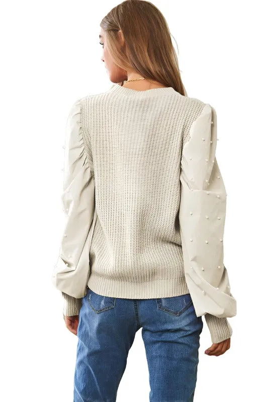 Pearl Embellishments Contrast Sleeves Sweater