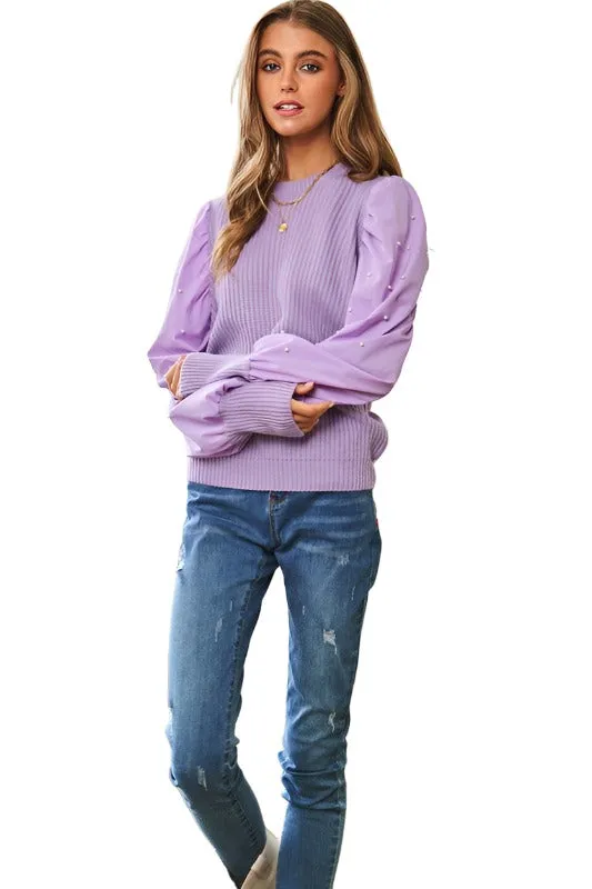 Pearl Embellishments Contrast Sleeves Sweater