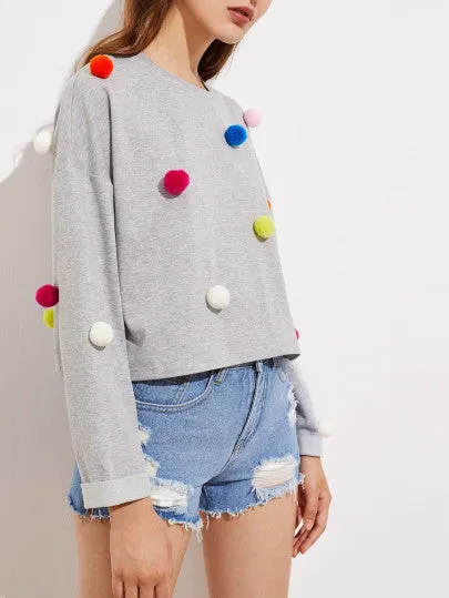 Pom Pom Detail Fashion Sweater Top