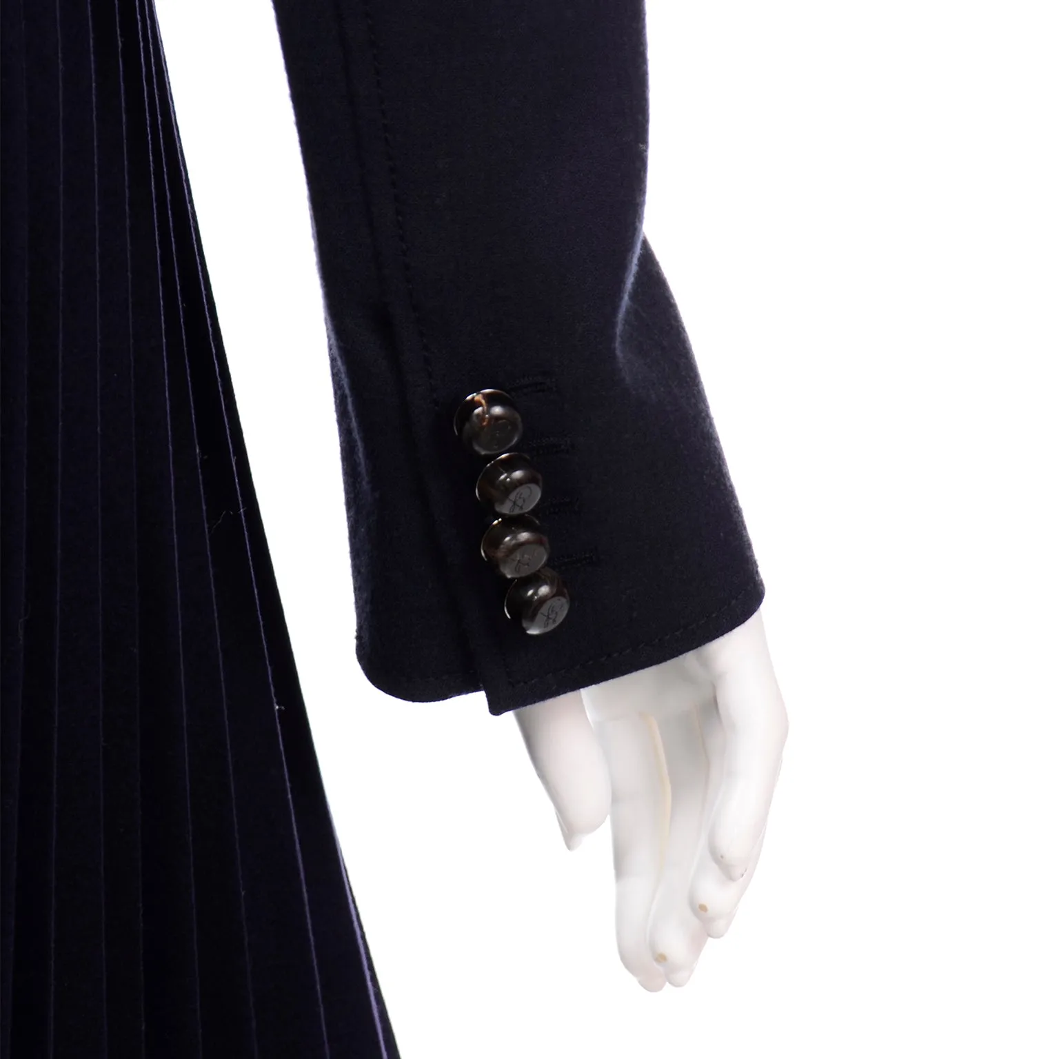 Proenza Schouler Navy Blue 2 Pc Pleated Skirt & Ribbed Jacket Suit