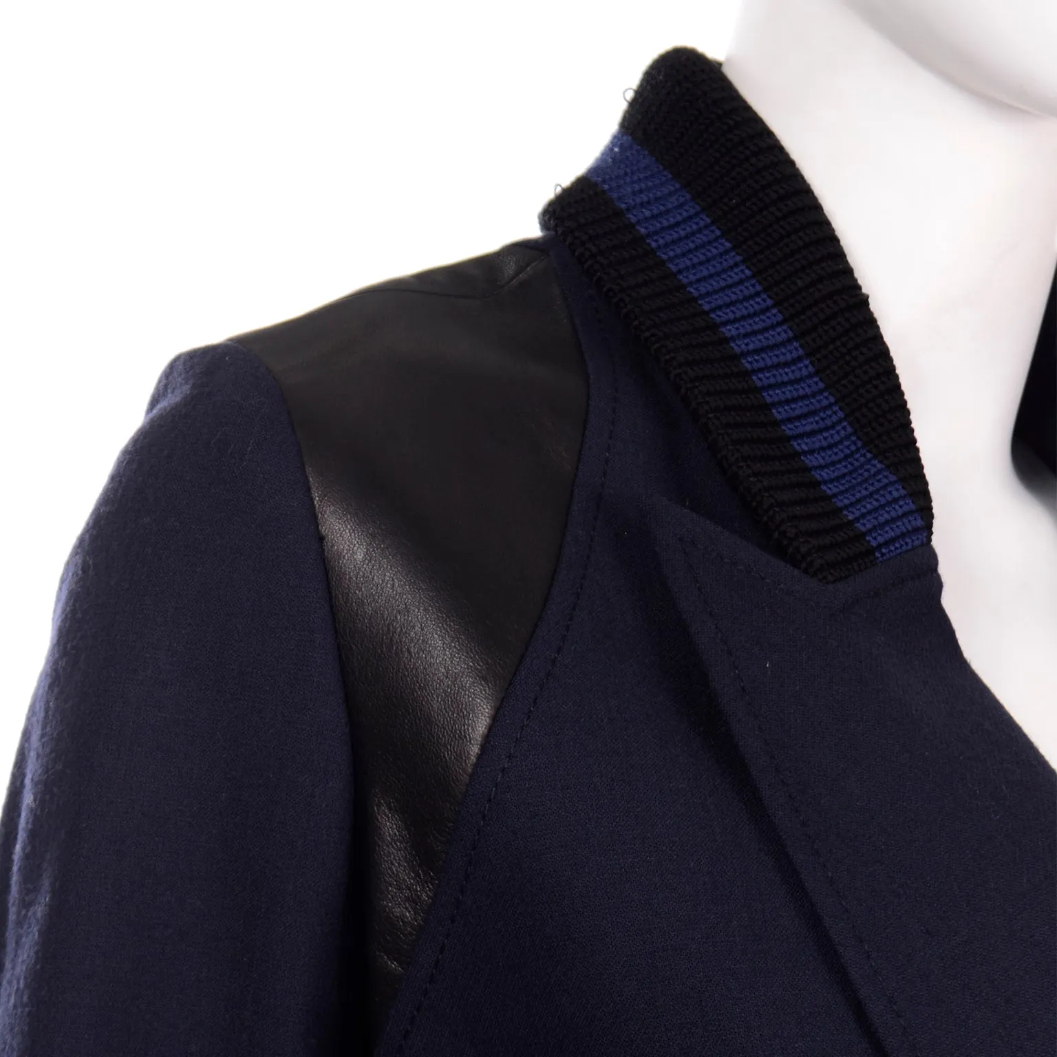 Proenza Schouler Navy Blue 2 Pc Pleated Skirt & Ribbed Jacket Suit
