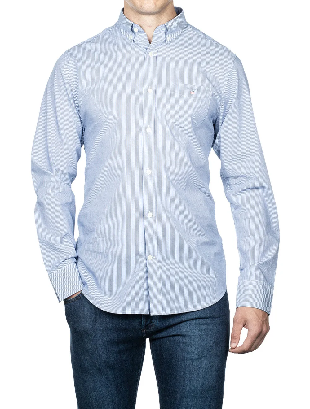 Regular Fit Banker Stripe Broadcloth Shirt College Blue