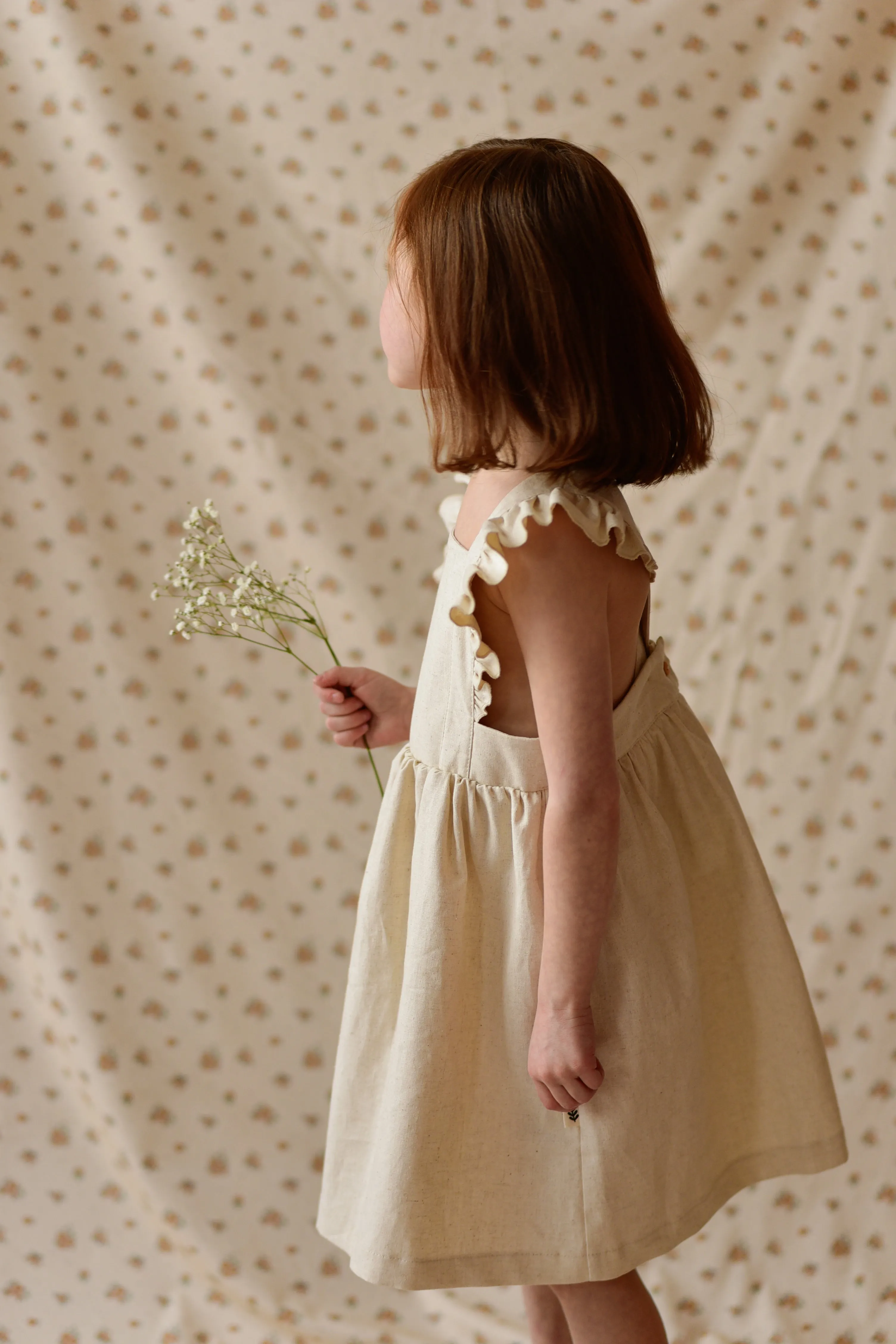 Ruffled Pinafore Dress - Gingham Peach