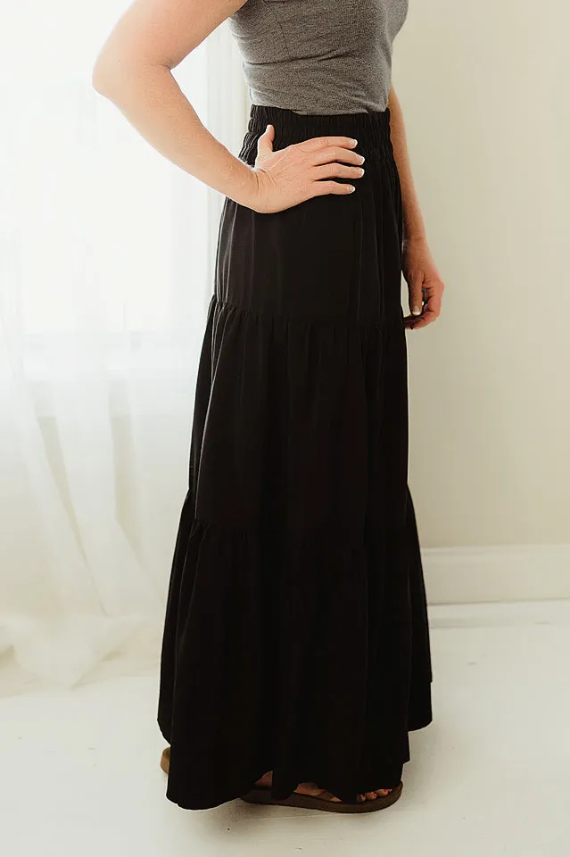 Satin Tiered Maxi Skirt