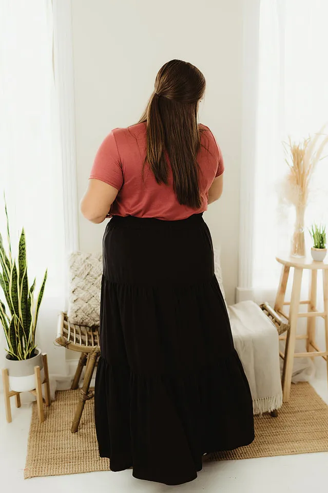 Satin Tiered Maxi Skirt