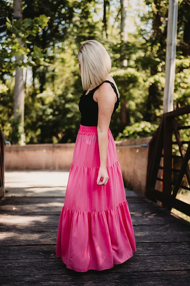 Satin Tiered Maxi Skirt