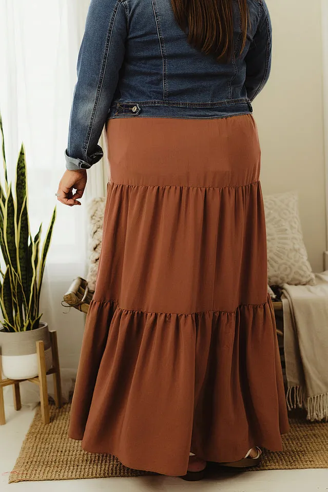 Satin Tiered Maxi Skirt
