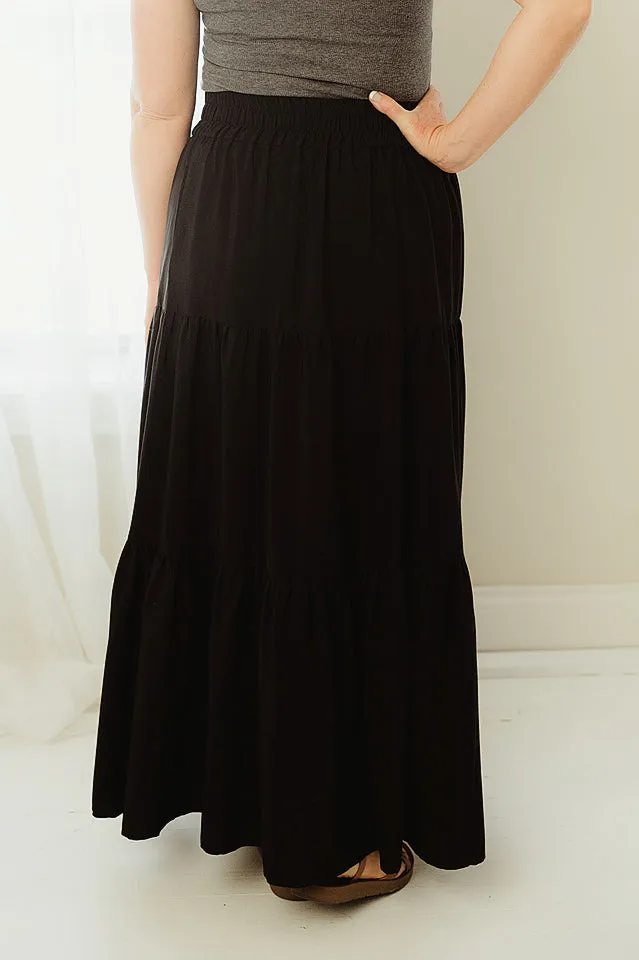 Satin Tiered Maxi Skirt
