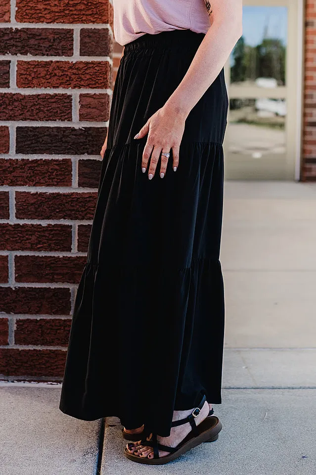 Satin Tiered Maxi Skirt