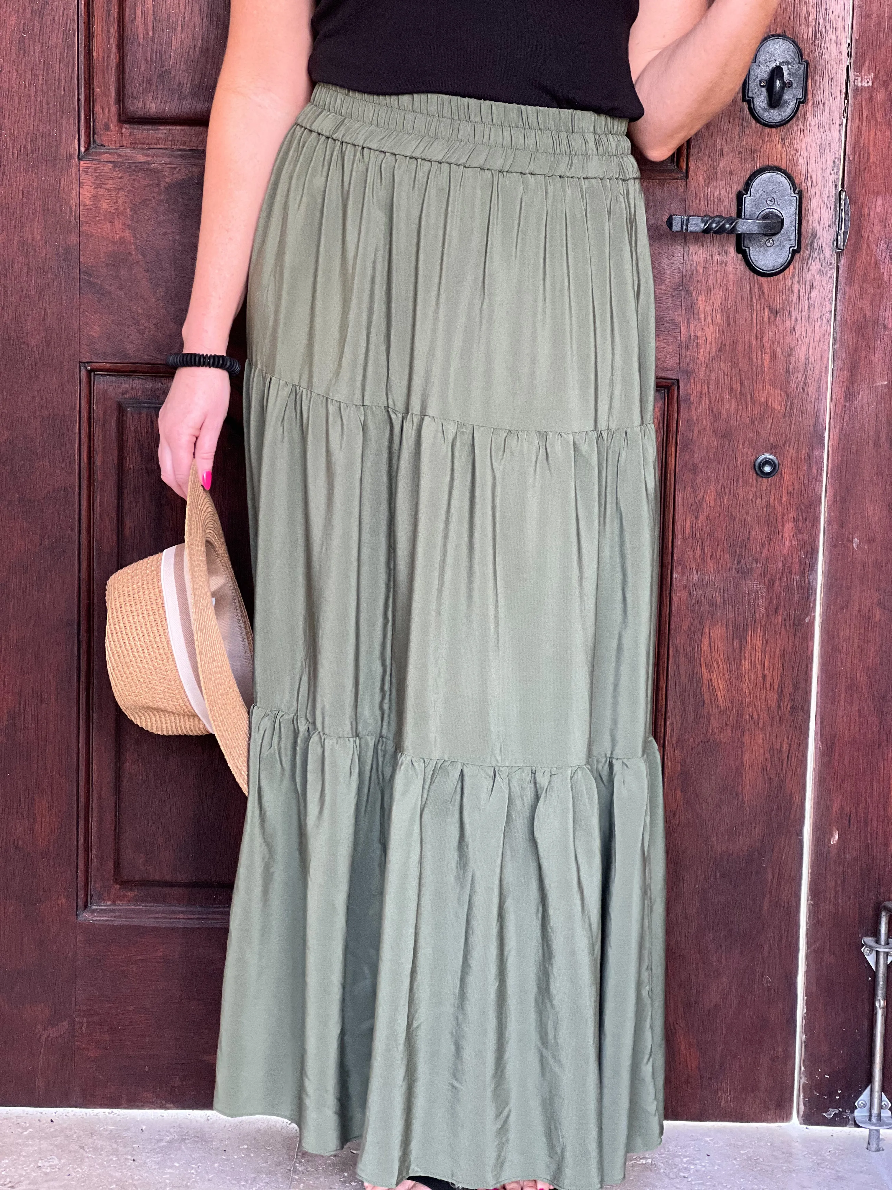 Satin Tiered Maxi Skirt