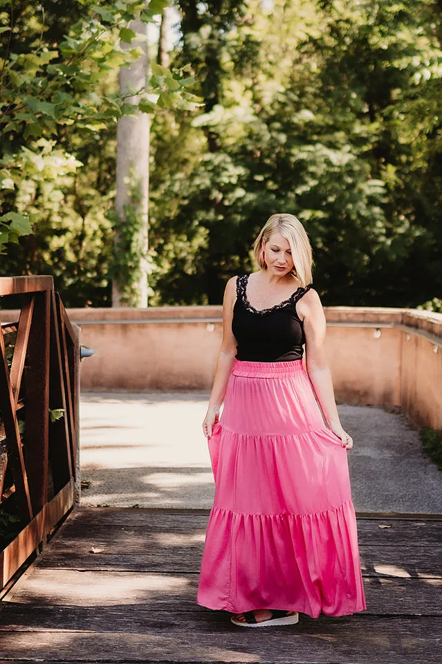 Satin Tiered Maxi Skirt