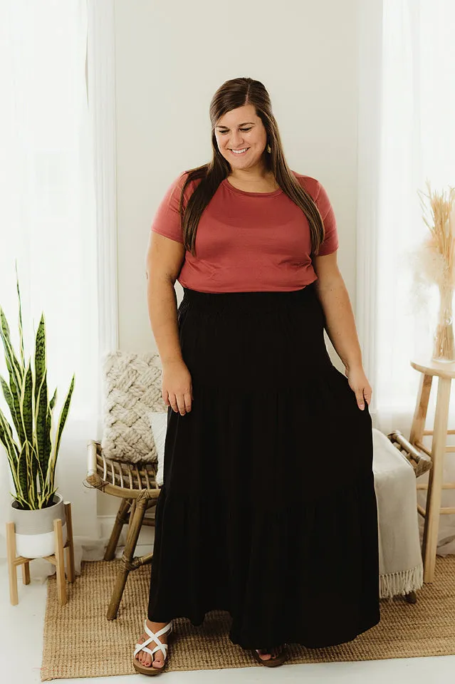Satin Tiered Maxi Skirt