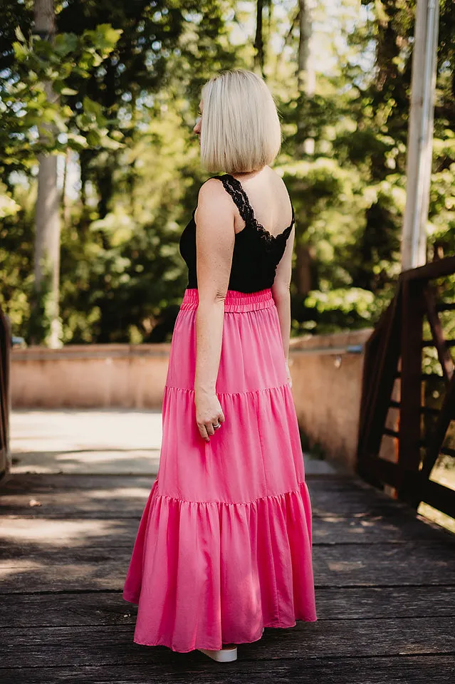Satin Tiered Maxi Skirt