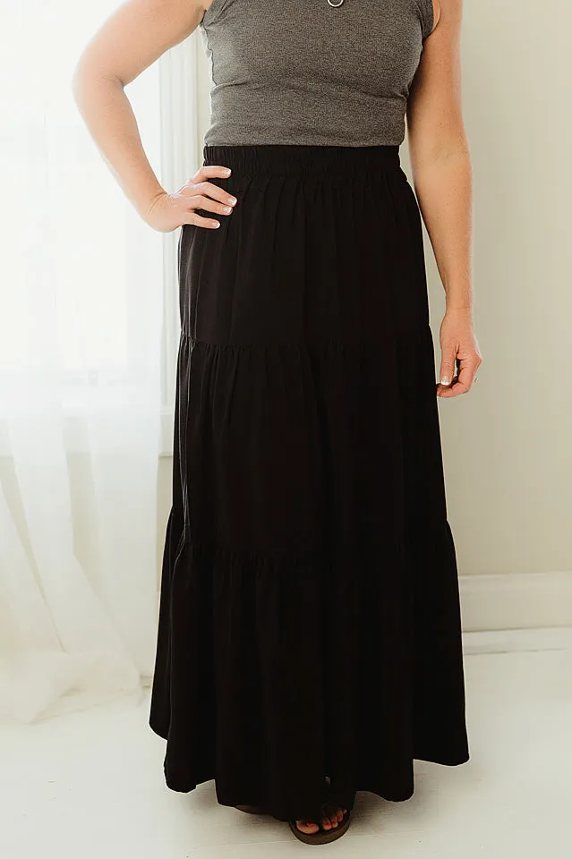 Satin Tiered Maxi Skirt