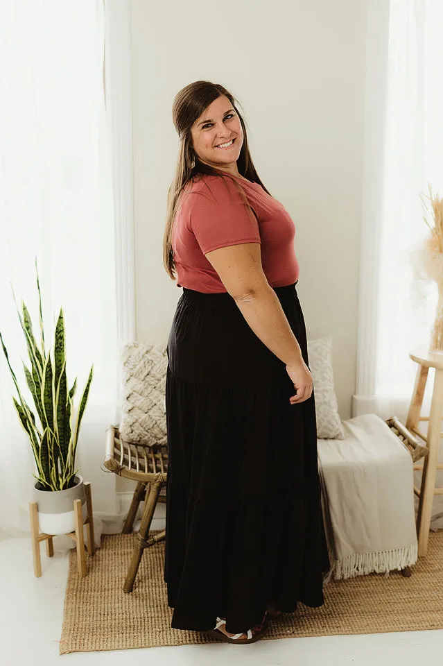 Satin Tiered Maxi Skirt