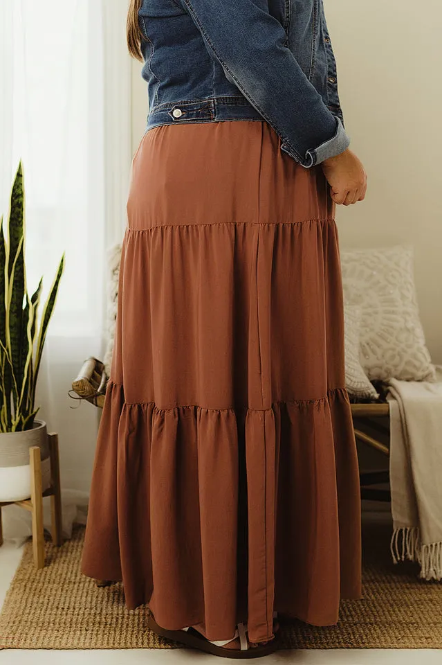 Satin Tiered Maxi Skirt