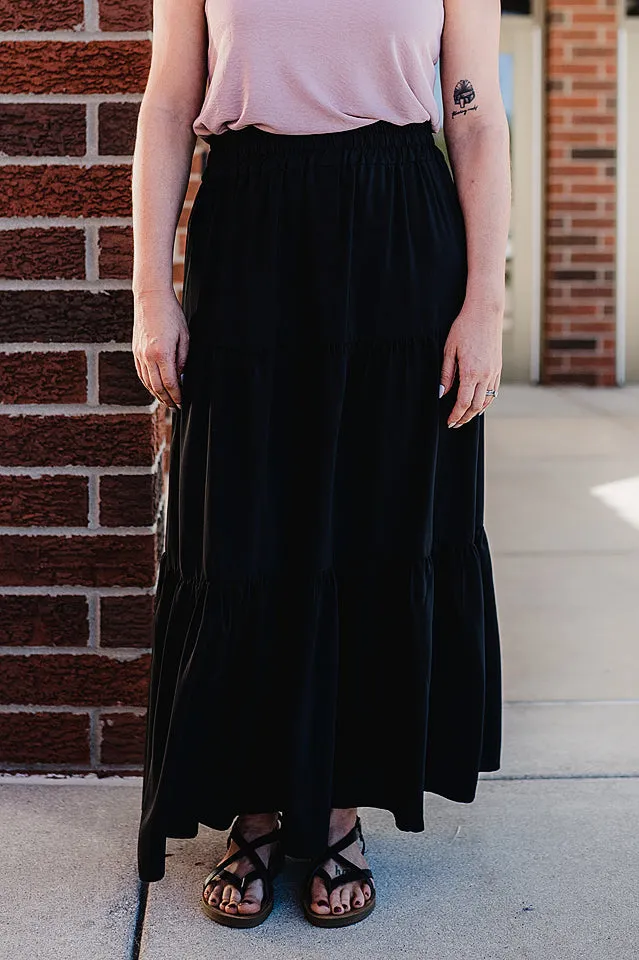 Satin Tiered Maxi Skirt