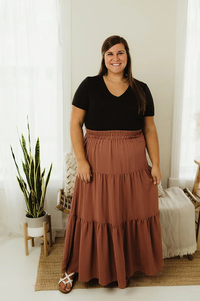 Satin Tiered Maxi Skirt