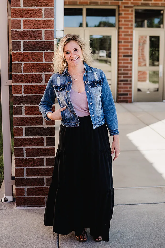 Satin Tiered Maxi Skirt