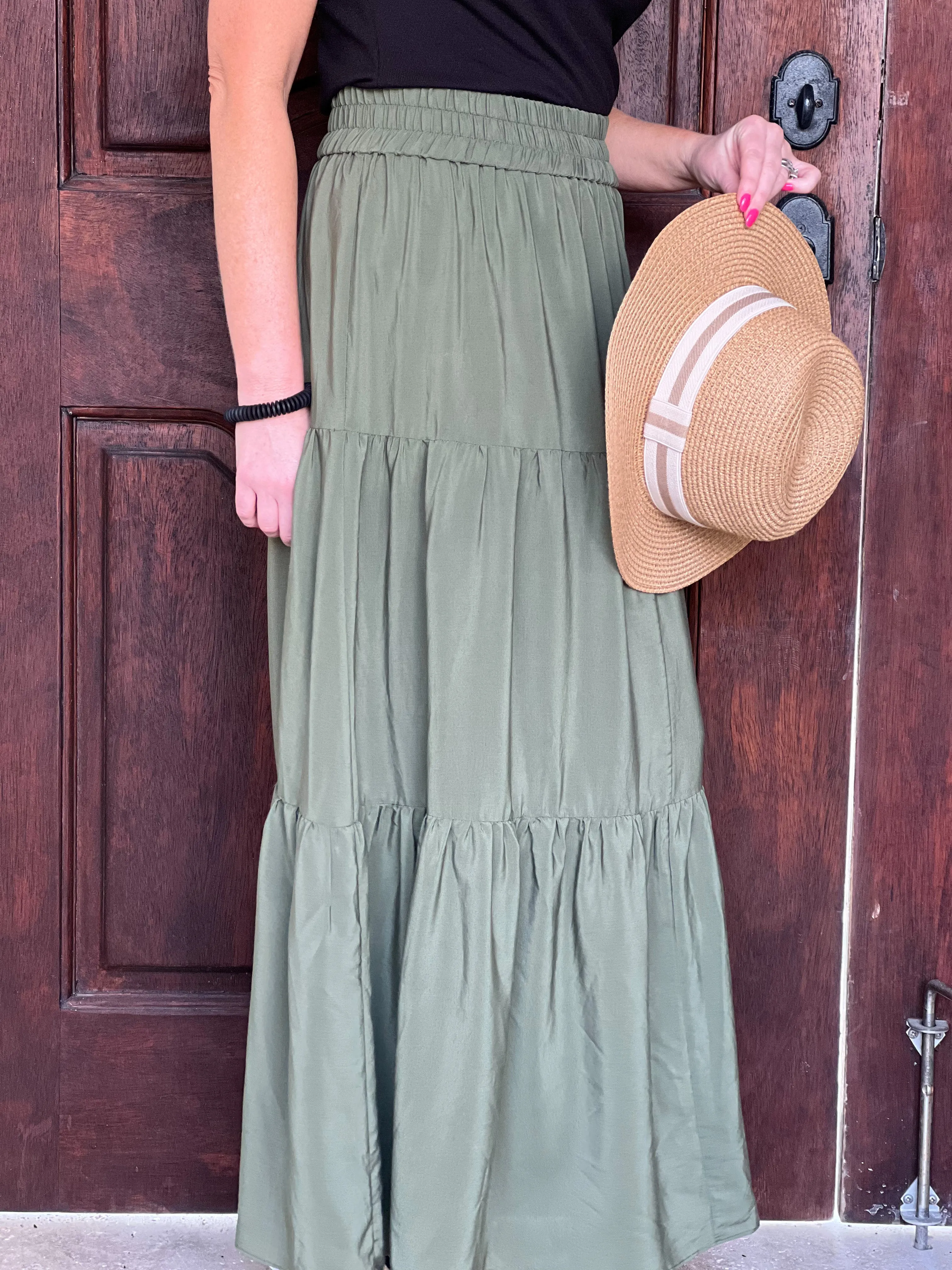 Satin Tiered Maxi Skirt