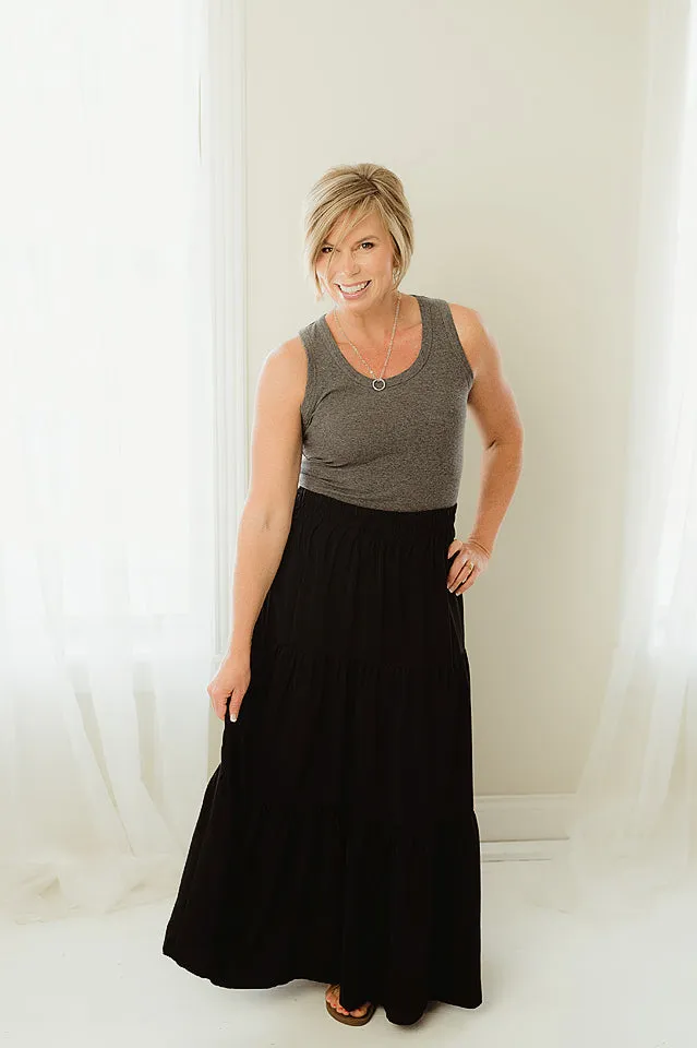 Satin Tiered Maxi Skirt