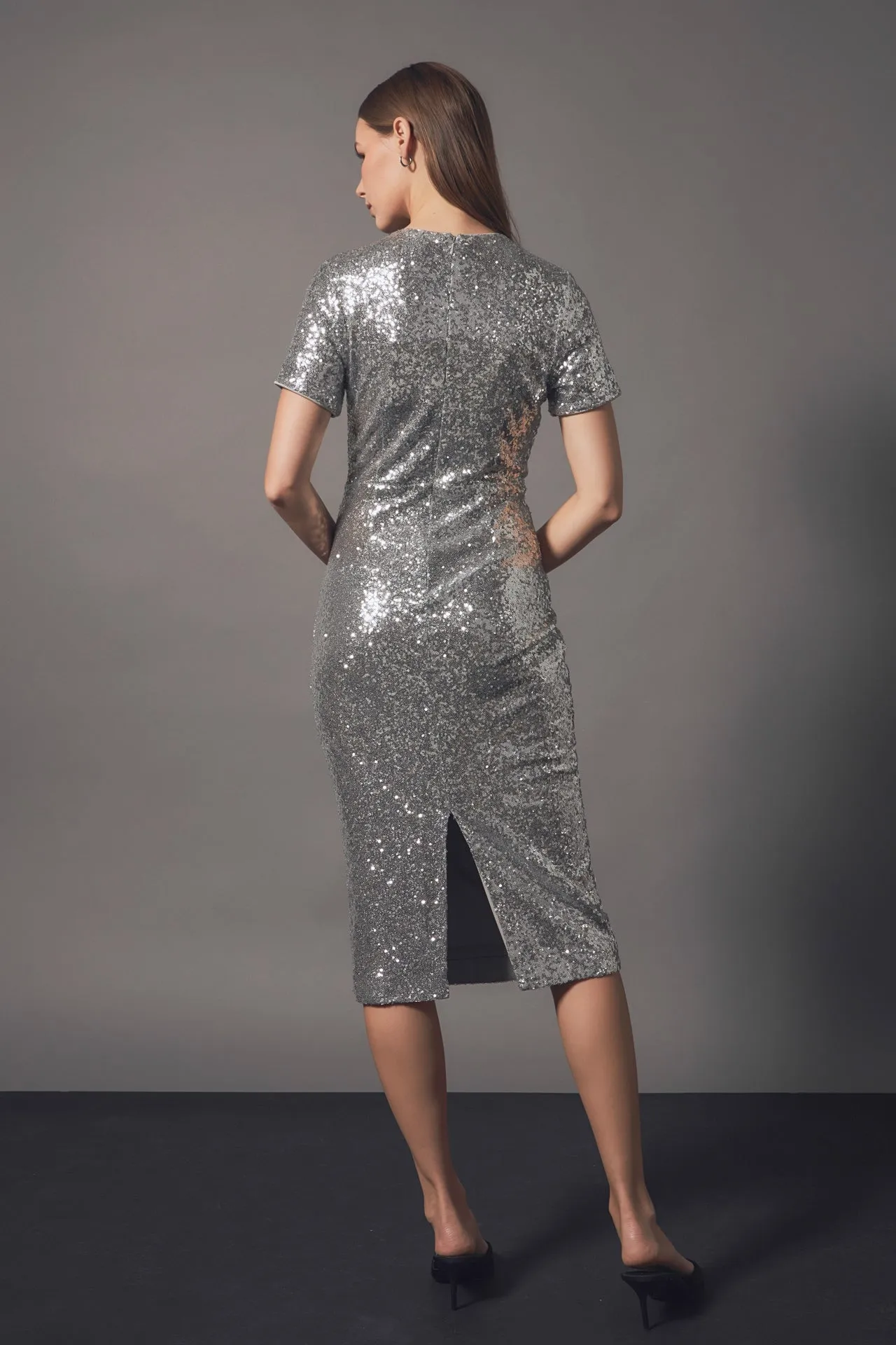Sequins Short Sleeve Maxi Dress