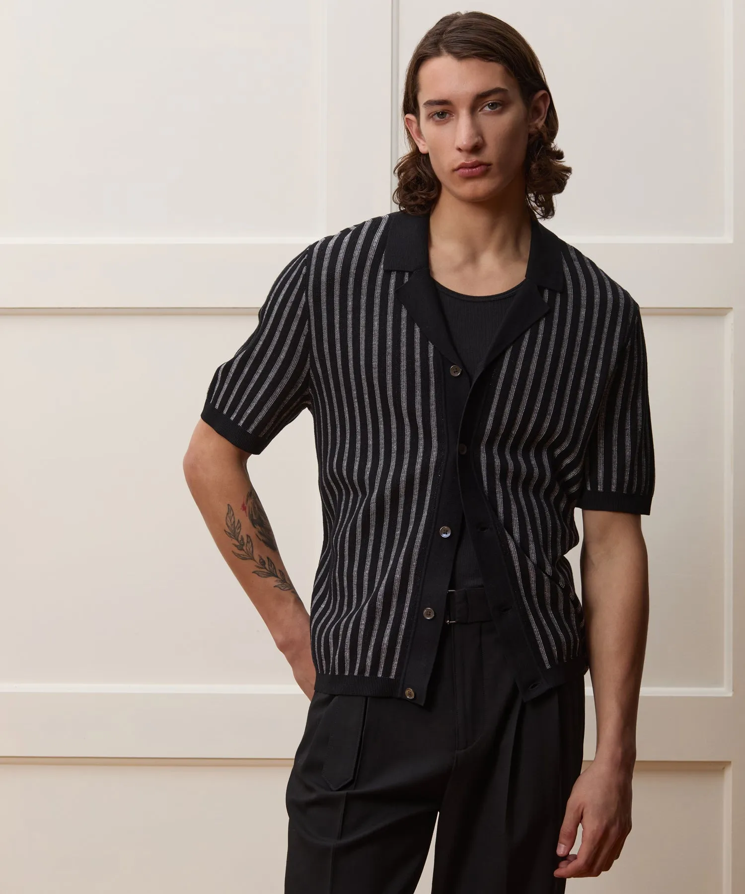 Silk-Cotton Striped Bungalow Sweater Polo