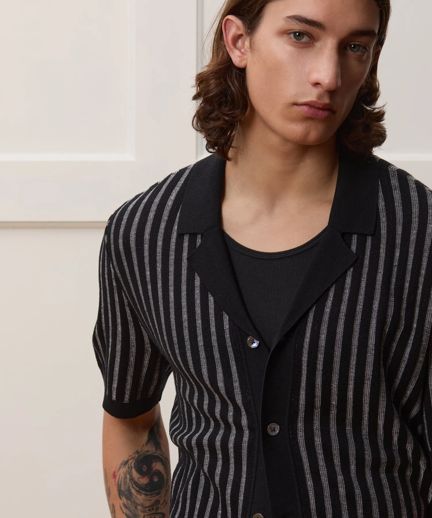 Silk-Cotton Striped Bungalow Sweater Polo