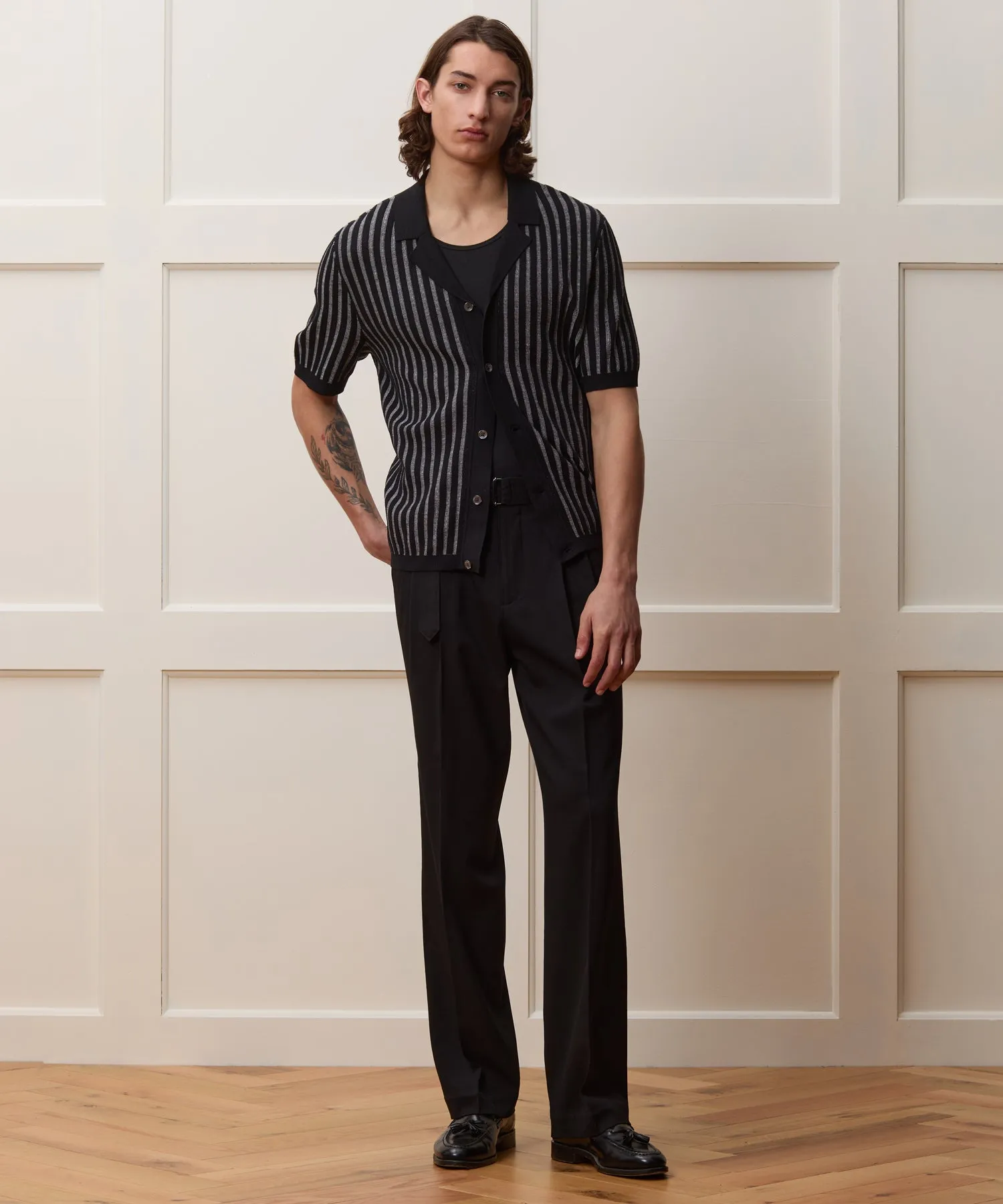 Silk-Cotton Striped Bungalow Sweater Polo