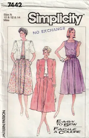 Simplicity 7442 Womens Square Neck Sundress & Summer Jacket 1980s Vintage Sewing Pattern Size 10 - 14 UNCUT Factory Folded