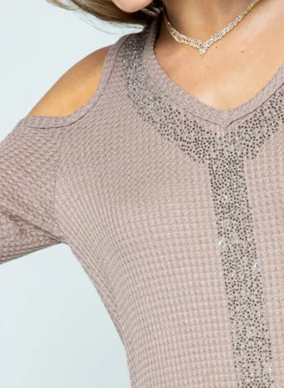 Sparkle Y Cold Shoulder Top