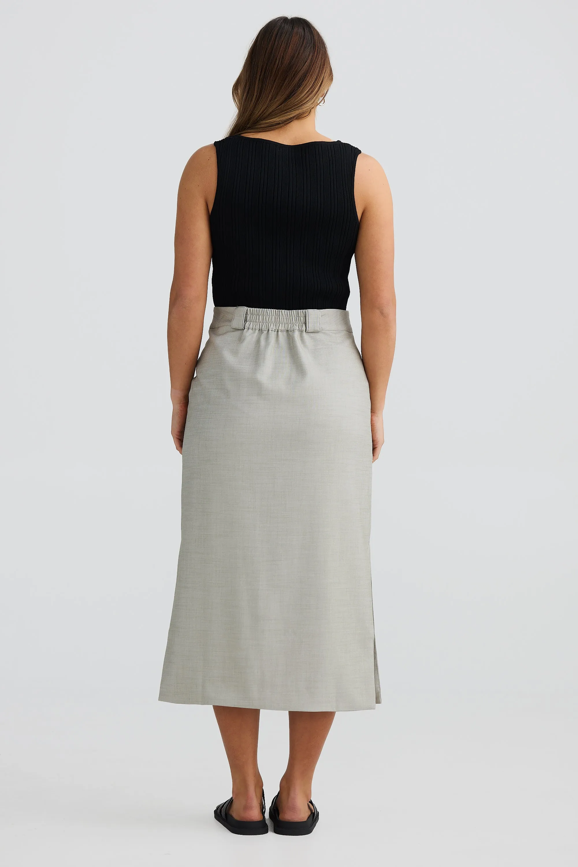 Straight Pocket Midi Skirt - Stone