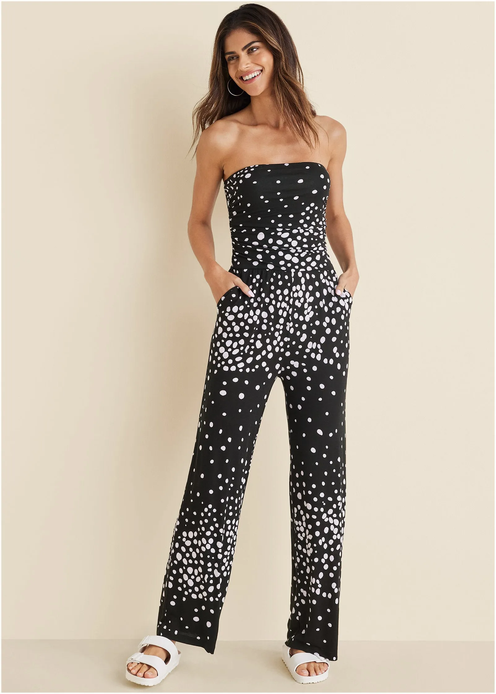 Strapless Printed Jumpsuit - Black & White
