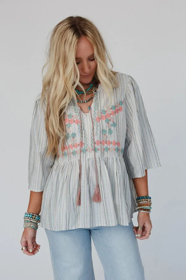 Sunny Shores Striped Top - Blue