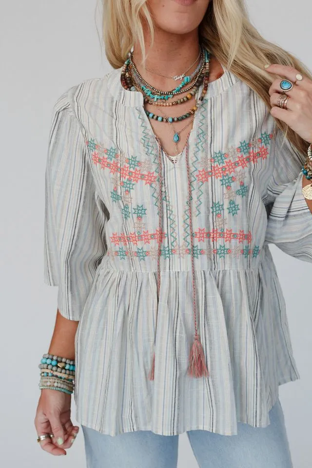 Sunny Shores Striped Top - Blue