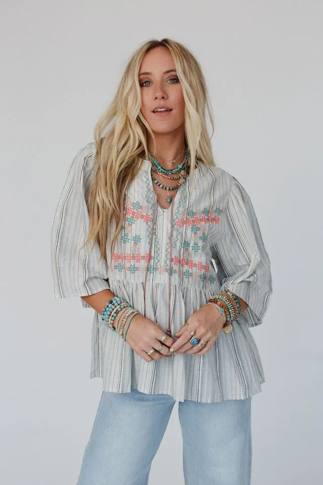 Sunny Shores Striped Top - Blue