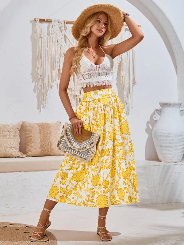 TEEK - Festive Floral Casual Waist Skirt